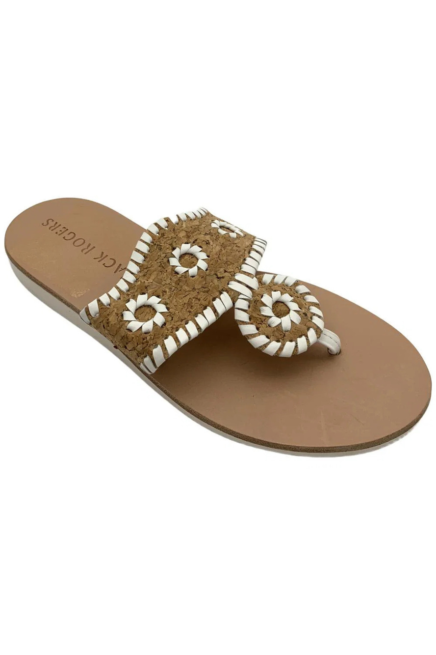 Jack Rogers Women's Leather Non-Slip Sandals Boating Jacks Cork/White - Medium
